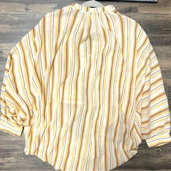 Anthropologie NWT Striped Tie-Front Blouse Balloon Sleeve Boho Top - Size Medium - Picture 6 of 8